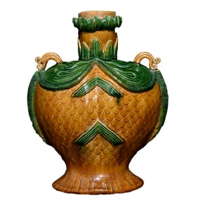 Chinese Liao San Cai Double Fish Porcelain Vase