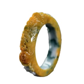 Inside Diameter 58mm Exquisite Jadeite Carved Phoenix & Peony Bracelet