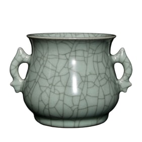 Chinese Guan Kiln Double Ear Porcelain Incense Burner