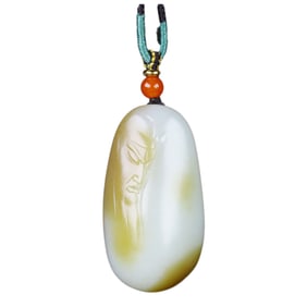 Chinese Hetian Jade Carved General Guangong Pendant