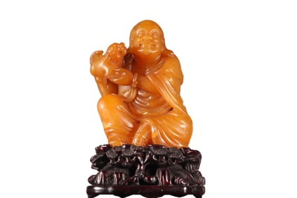 Vintage Chinese Tianhuang Stone Carved Arhat Statue