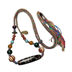 Tibetan Sky Eye DZI Agate & Hand Woven  Agate Beads Necklace