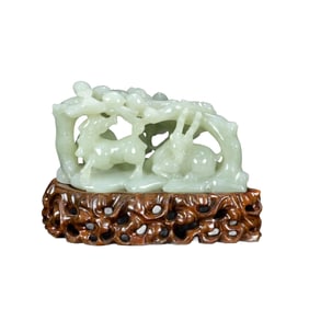 Superb Chinese Hetian Jade Carved Fortune Deer Statue