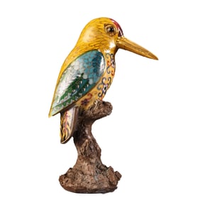 Vintage Chinese Gilt Gold Copper Cloisonne Enamel Bird Statue