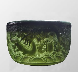 Superb Chinese Green Hetian Jade Low Relief Fortune Dragon Jar