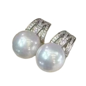 A Pair Beautiful Pure Silver Inlay Pearl Earrings