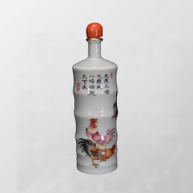 Chinese Qing Dynasty Gilt Edge Famille Rose Rooster Design Porcelain Snuff Bottle