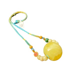 Beautiful Natural Beeswax Lucky Pendant w Hand Woven Necklace