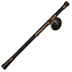 Chinese Zitan Wood Inlay Copper Tobacco Pipe