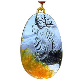 Beautiful Crystal Carved Kwan-yin & Dragon Pendant