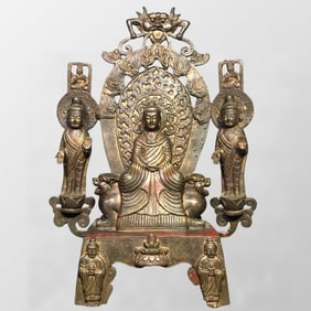 Vintage Chinese Bronze Three Buddha Statue