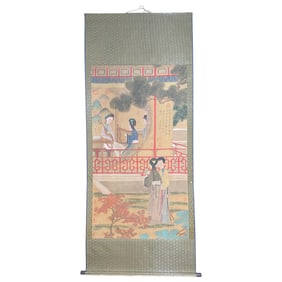 Chinese Watercolour On Silk Beautiful Woman Painting - Qiu Ying