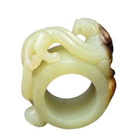 Chinese Hetian Jade High Relief Chi Dragon Thumb Ring