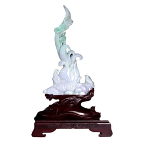 Vintage Chinese Jadeite Carved Flower Bird Statue