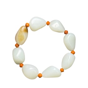 Hand Woven Chinese Hetian Jade Original Stone Beads Bracelet