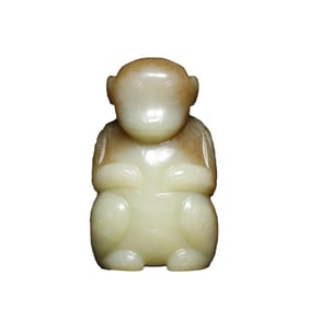 Vintage Chinese Hetian Jade Carved Monkey Pendant