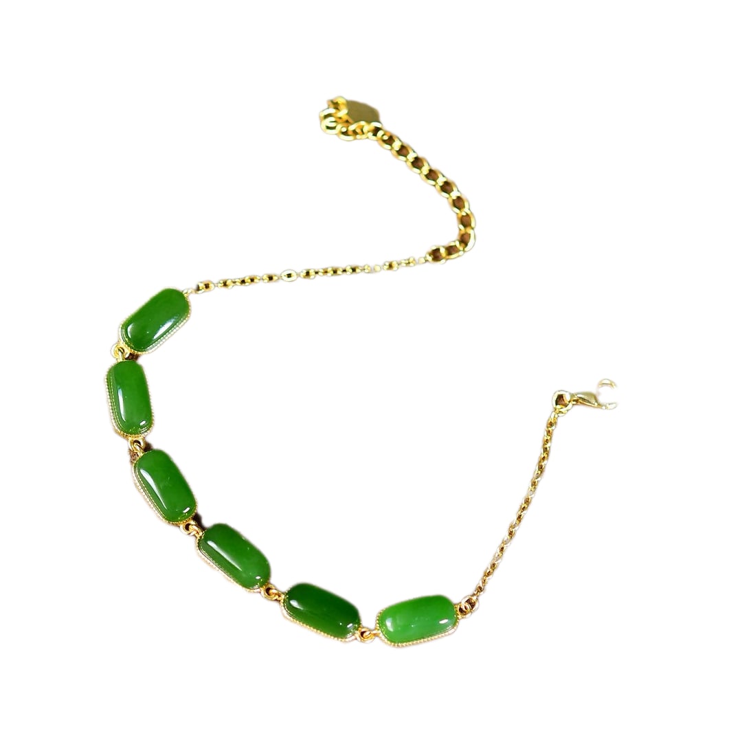 Chinese Green Hetian Jade Beads Bracelet (1 of 7)