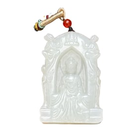 Chinese Hetian Jade Carved Siddhartha Buddha Pendant