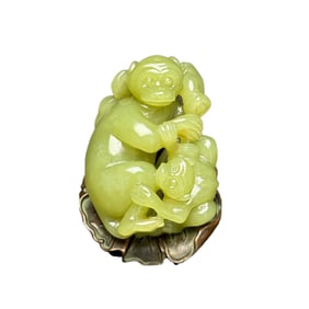 Chinese Hetian Jade Carved Monkey Pendant