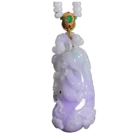 Exquisite Purple Jadeite Carved Melon Pendant w Hand Woven Jadeite Beads Necklace