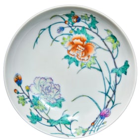 Chinese Qing Dynasty Doucai Flowers Design Porcelain Plate