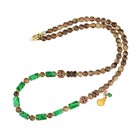 Hand Woven Exquisite Green Jadeite & Chenxiang Wood Beads Necklace