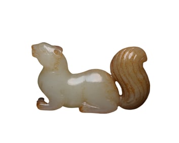 Vintage Chinese Hetian Jade Carved Squirrel Pendant