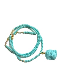 High Quality Natural Turquoise Carved Ganesha Buddha Pendant w Hand Woven Beads Necklace