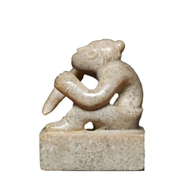 Vintage Chinese Hetian Jade Carved Figure Seal