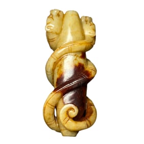 Vintage Chinese Hetian Jade High Relief Double Dragon Pendant