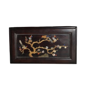 Vintage Chinese Zitan Wood Inlay Shell Plum Flower & Magpie Jewellery Box
