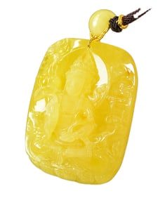 Beautiful Beeswax Carved Kwan-yin Pendant w Hand Woven Necklace