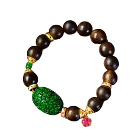 Hand Woven Exquisite Green Jadeite & Chenxiang Wood Beads Bracelet