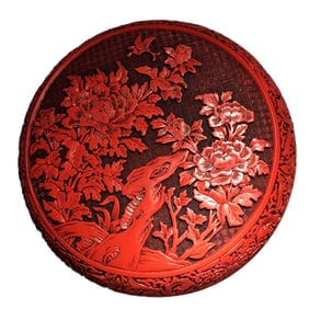 Chinese Red Lacquerware Low Relief Flowers Design Jewellery Box