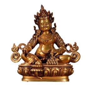 Tibetan Buddhism Gilt Gold Copper Yellow Jambhala Statue