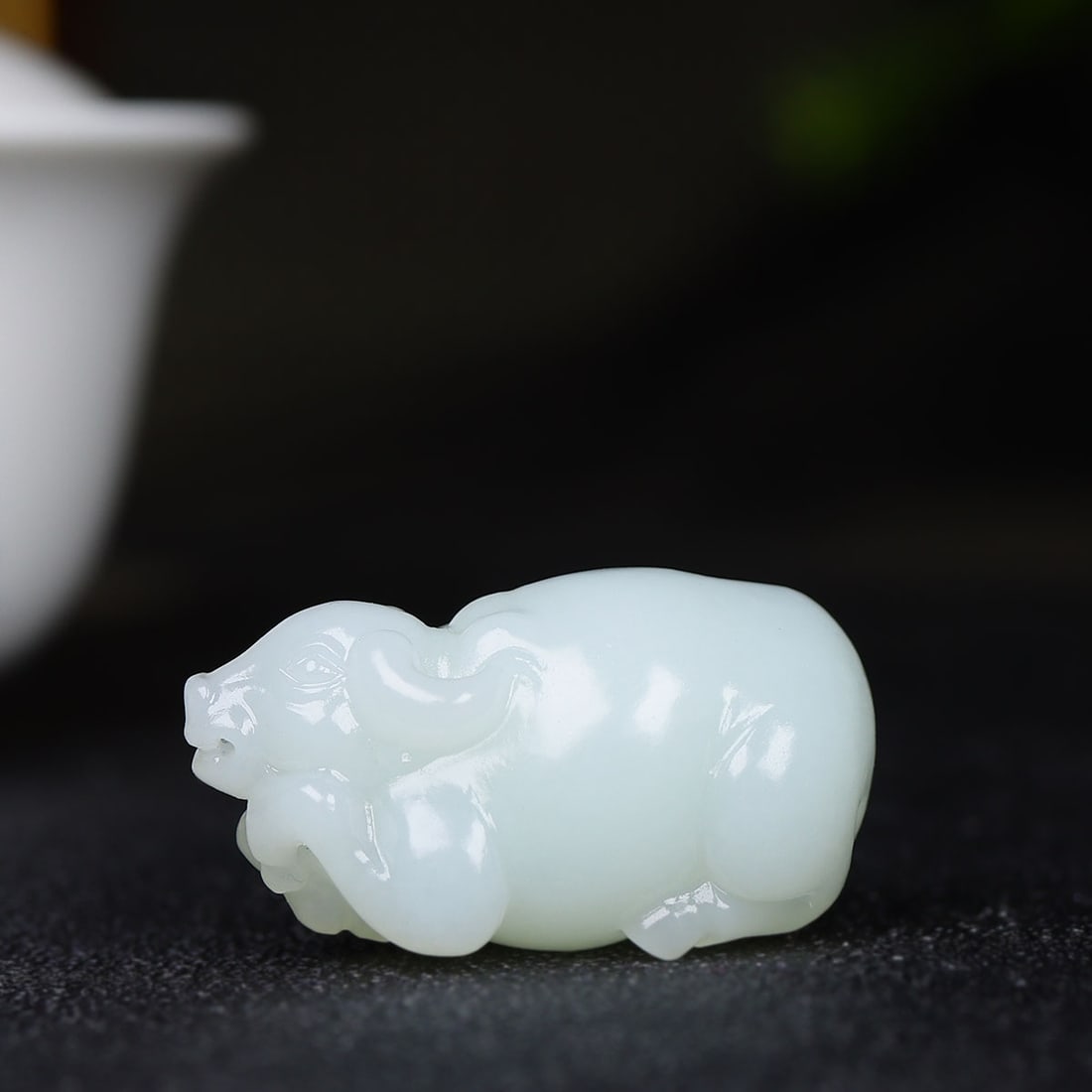 Superb Chinese Natural Hetian Jade Carved Fortune Ox Pendant - 3