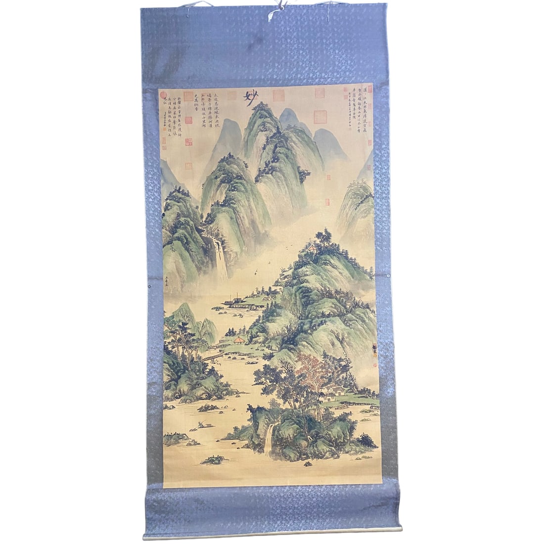 Chinese Watercolour On Silk Mountain River Scene Design Painting: Chinese Watercolour On Silk Mountain River Scene Design Painting Dimension: 3050 x 1500 (mm)120.08 x 59.05 (inches)Dimension: 2250 x 1300 (mm)88.58 x 51.18 (inches)