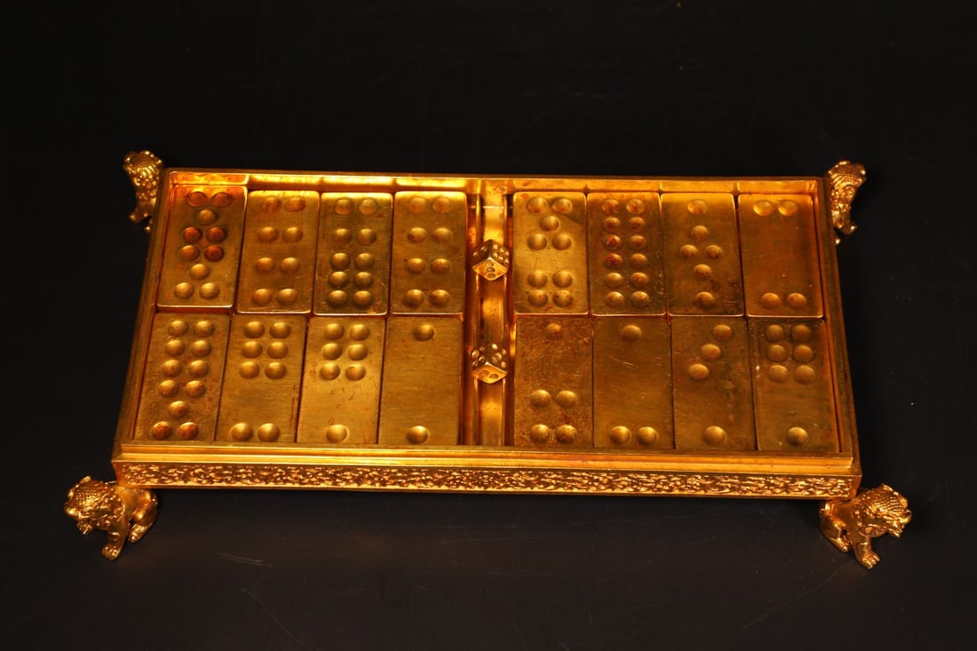 A Set Vintage Chinese Gilt Gold Copper Pai Gow Statue - 2