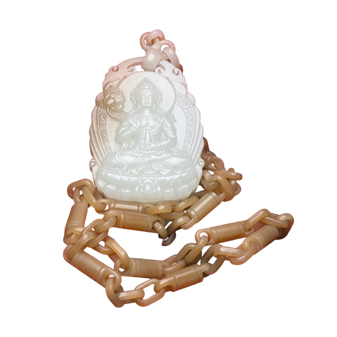 Superb Chinese Hetian Jade Carved Lotus Flower Kwan-yin Pendant w Necklace: Superb Chinese Hetian Jade Carved Lotus Flower Kwan-yin Pendant w NecklaceDimension: 76 x 54 x 14 (mm)2.99 x 2.12 x 0.55 (inches) Weight: 0.36 lbs/ 166 g