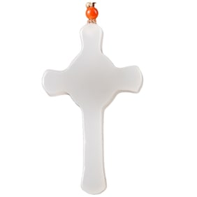 Chinese Hetian Jade Carved Cross Statue w Certificate