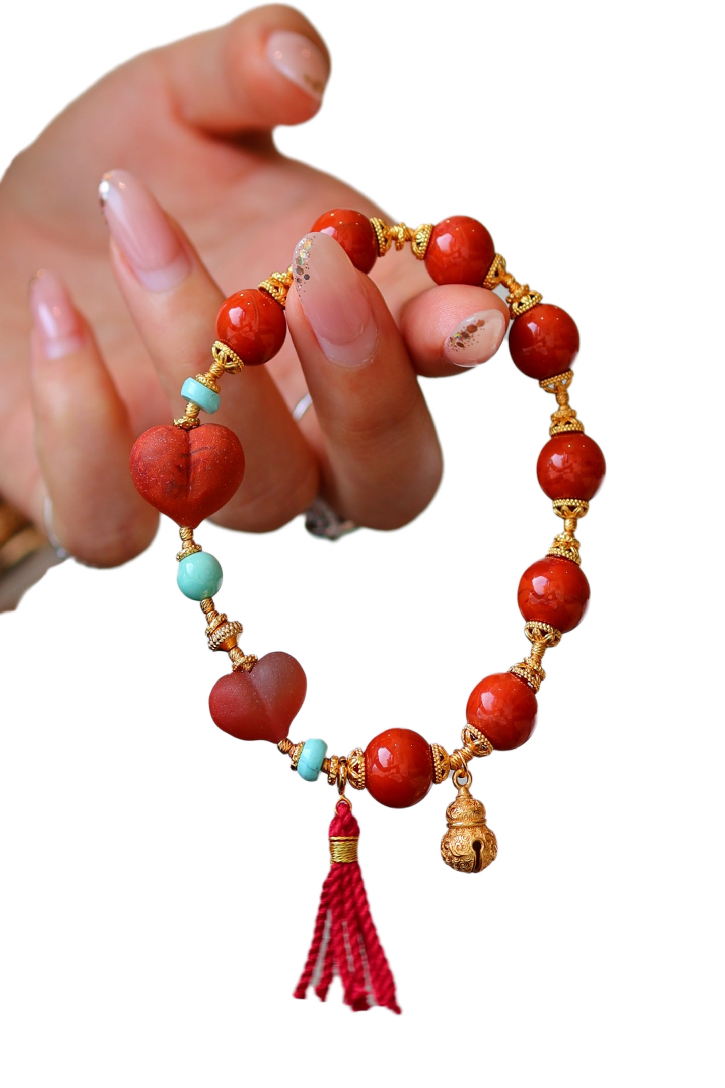 Hand Carved Chinese Nanhong Agate Beads Bracelet: Hand Carved Chinese Nanhong Agate Beads BraceletDimension: 10 (mm) 0.39 (inches) Weight: 0.05 lbs/ 22 g