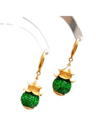 A Pair Chinese 925 Silver Inlay Green Jadeite Earring