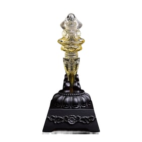 Beautiful Yellow Crystal Carved Mahakala Dharma-vessel Statue