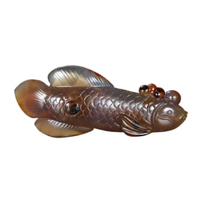 Chinese Agate Carved Fish Statue
