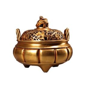 Vintage Chinese Gilt Gold Copper Incense Burner