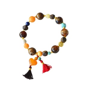 Hand Carved Beautiful Beeswax & Chenxiang Wood & Lapis Lazuli Beads Bracelet