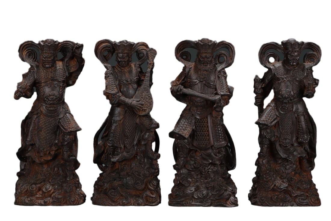 A Set Vintage Chinese Chenxiang Wood Carved Four Heavenly Kings Statue: A Set Vintage Chinese Chenxiang Wood Carved Four Heavenly Kings StatueDimension: 188 x 80 x 55 (mm)7.40 x 3.15 x 2.16 (inches)