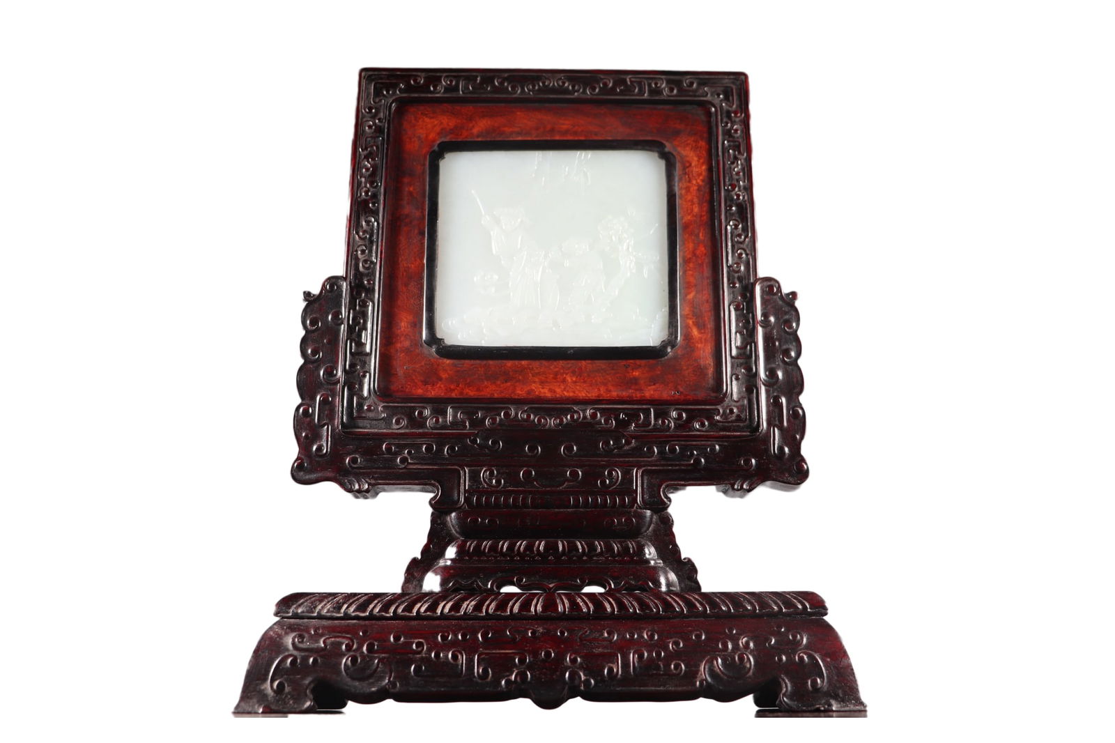 Vintage Chinese Zitan Wood Inlay Hetian Jade Screen: Vintage Chinese Zitan Wood Inlay Hetian Jade ScreenDimension: 255 x 210 x 67 (mm)10.04 x 8.27 x 2.64 (inches) Weight: 1.32 lbs/ 600 g