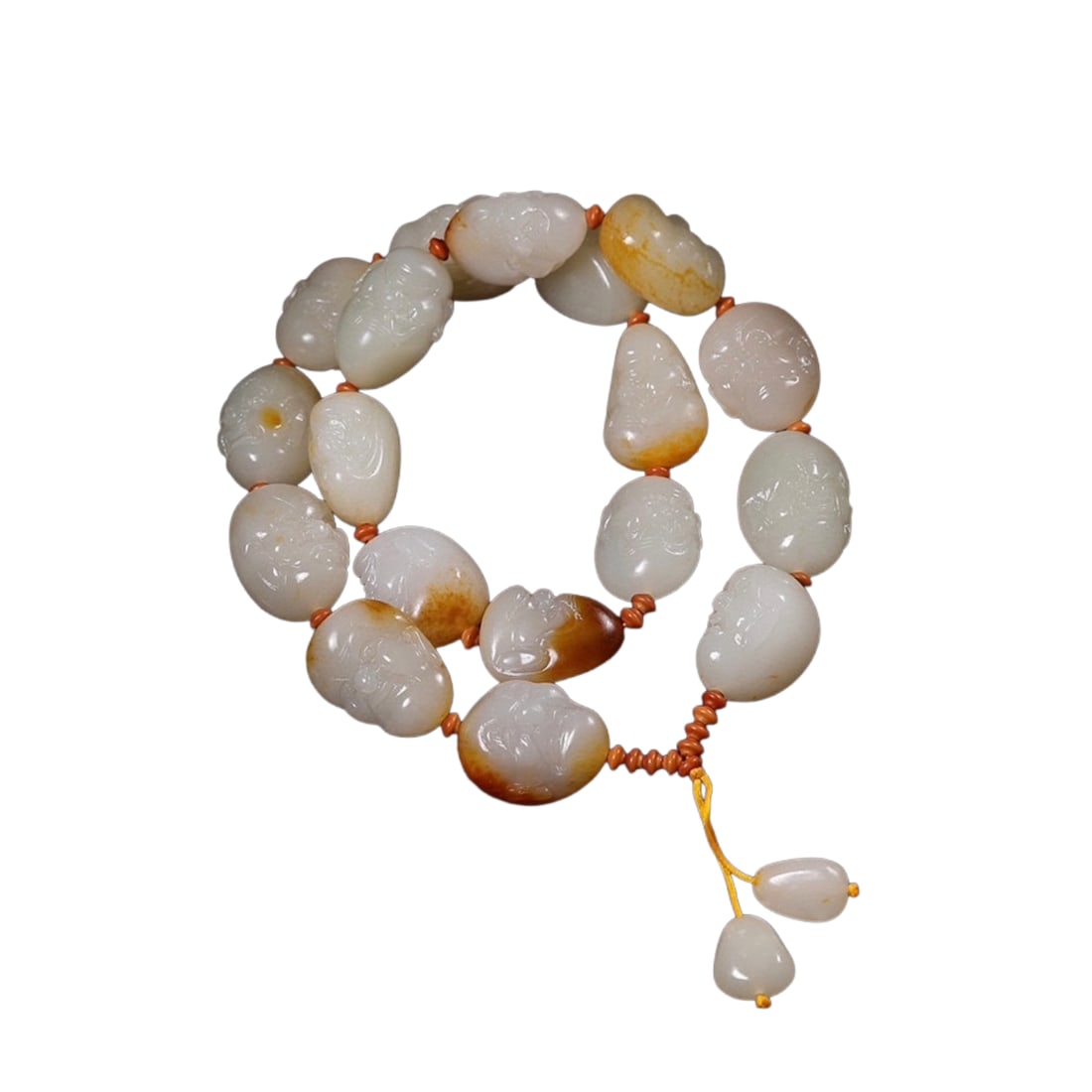 Superb Chinese Hetian Jade Carved Eighteen Arhats Beads Bracelet w Certificate: Superb Chinese Hetian Jade Carved Eighteen Arhats Beads Bracelet w CertificateDimension: 35 x 25 x 25 (mm)1.38 x 0.98 x 0.98 (inches) Weight: 0.96 lbs/ 436.39 g