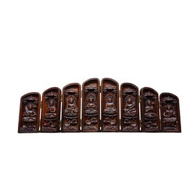 Vintage Chinese Boxwood Wood Carved Eight Guardian Deities Box Statue